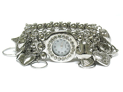 Crystal and multi theme charm double stretch watch