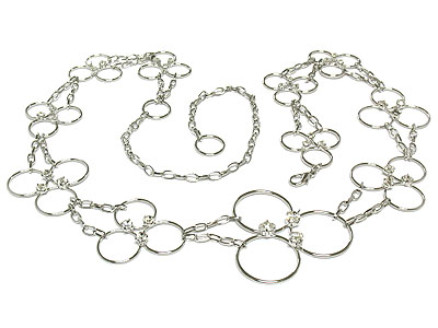 Three crystal and metal ring pattern chain link metal belt