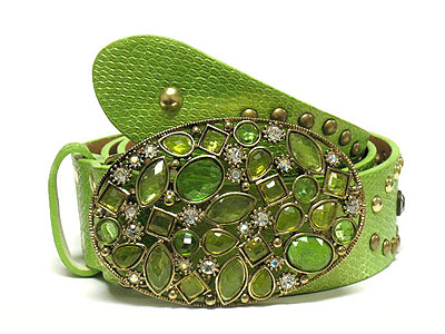 Crystal and multi acryl deco buckle and metal stud belt