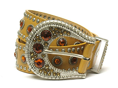 Crystal deco buckle and metal and acryl stud band belt