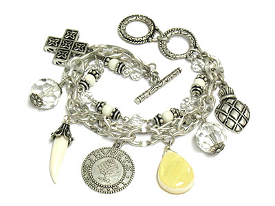 Mulit chain and charm toggle bracelet