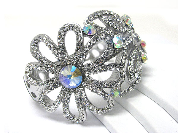 Luxury class crystal stud flower metal hinge bangle