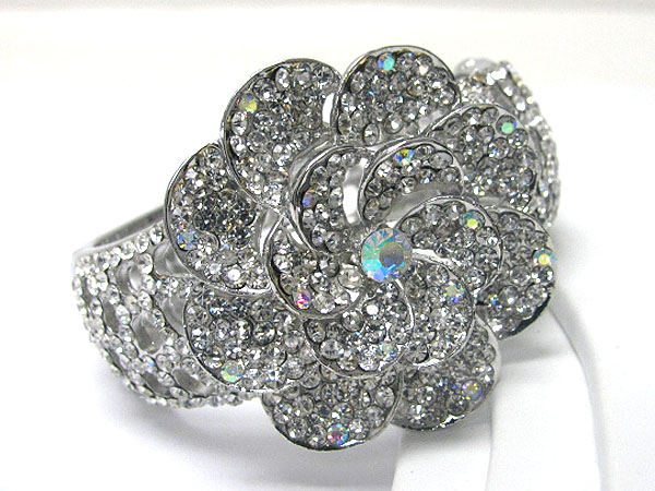 Luxury class crystal stud flower metal hinge bangle