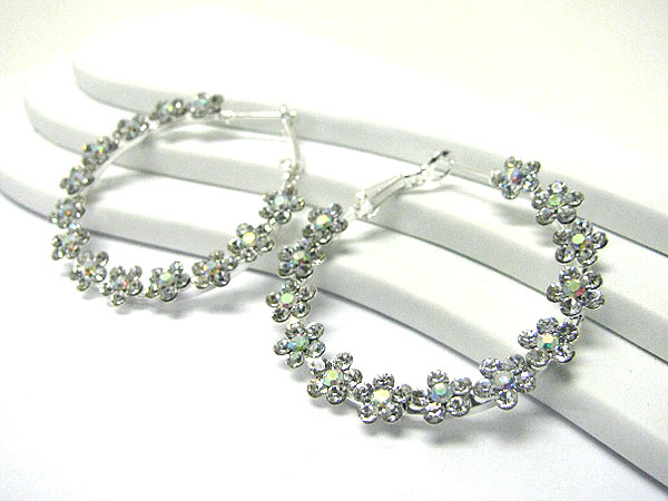 45 mm crystal stud flower hoop earring - hoops