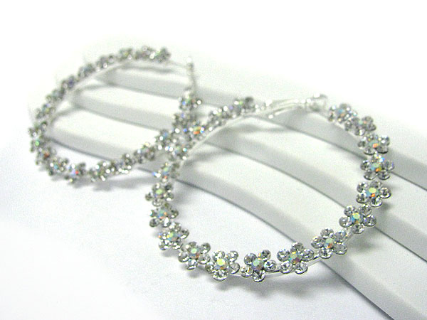 60 mm crystal stud flower hoop earring - hoops