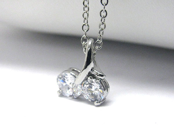 Small cubic zirconia dual round stone pendant necklace