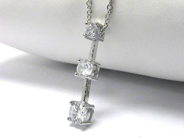 Small cubic zirconia three stone drop pendant necklace