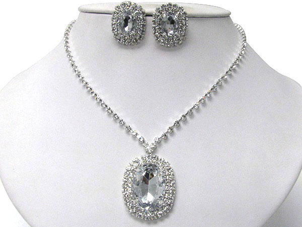 Crystal and glass stone oval pendant necklace earring set