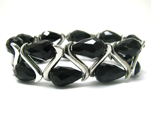 Facet glass beads and metal stretch bracelet