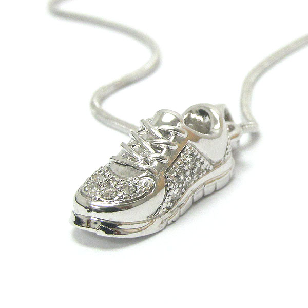 Made in korea whitegold plating crystal  shoe pendant necklace