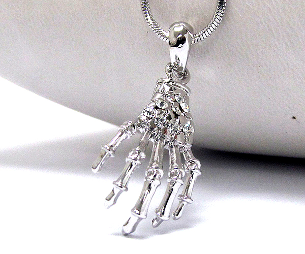 Made in korea whitegold plating crystal skeleton hand necklace pendant necklace