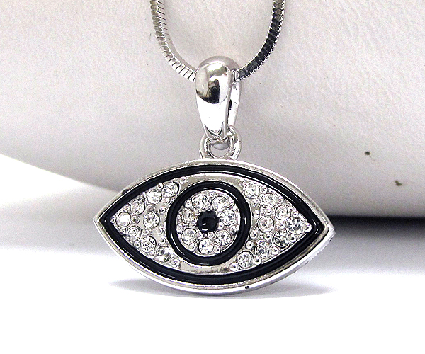 Made in korea whitegold plating crystal stud guardian evil eye pendant necklace