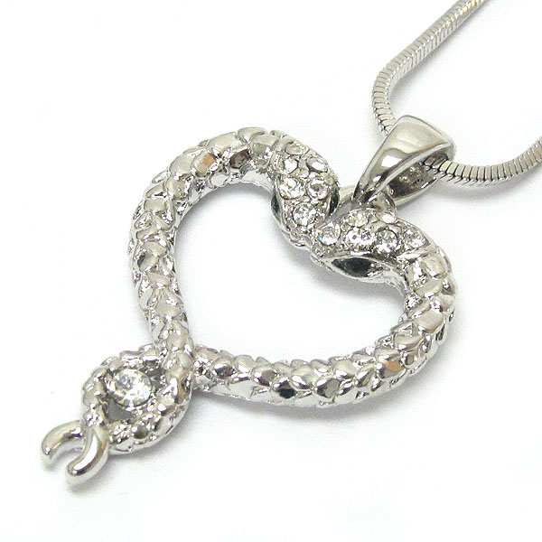 Made in korea whitegold plating crystal dual snake heart necklace