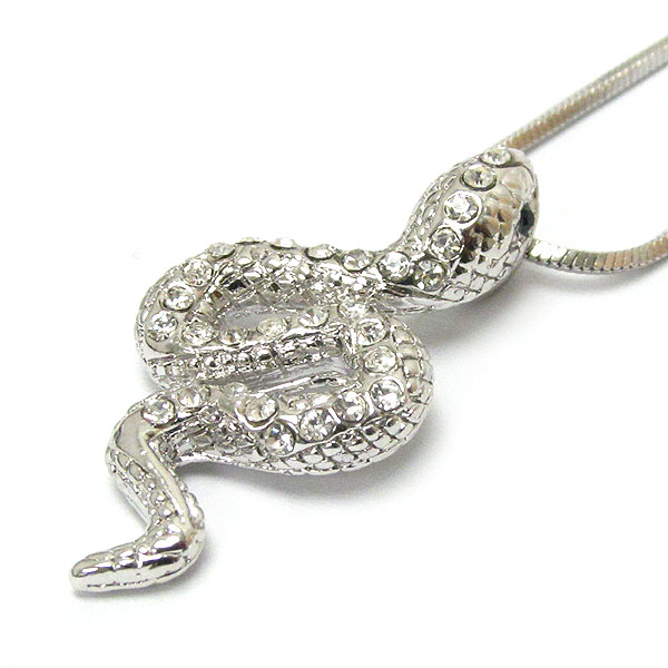 Made in korea whitegold plating crystal thin snake pendant necklace