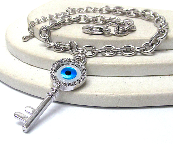 Made in korea whitegold plating crystal stud guardian evil eye key charm bracelet