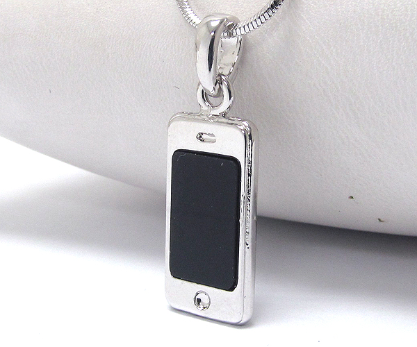 Made in korea whitegold plating crystal metal epoxy miniature iphone pendant necklace