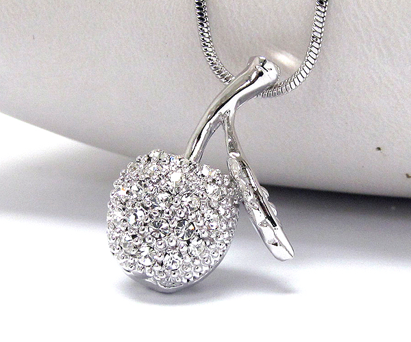 Made in korea whitegold plating crystal cherry pendant necklace