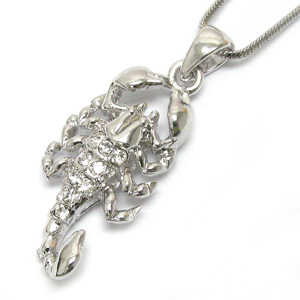 Made in korea whitegold plating crystal scorpion pendant necklace