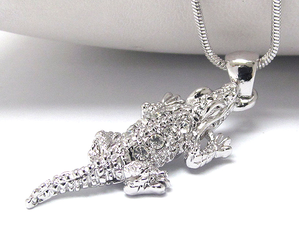 Made in korea whitegold plating crystal alligator pendant necklace