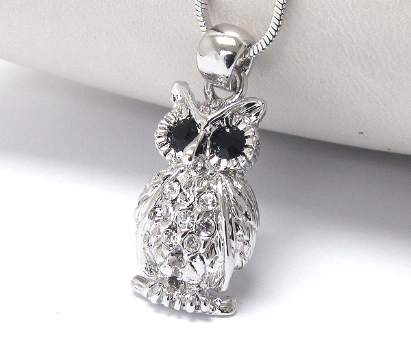 Made in korea whitegold plating crystal owl pendant necklace