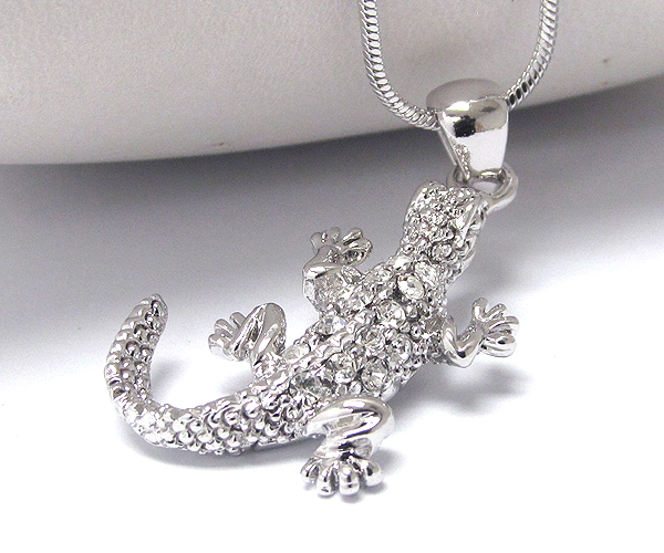 Made in korea whitegold plating crystal lizard pendant necklace