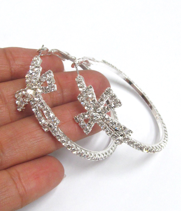 Crystal cross hoop earring