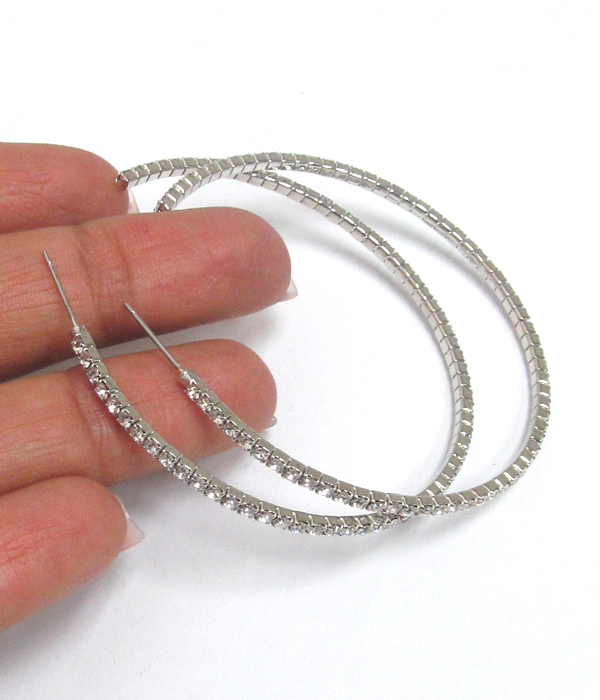 Rhinestone memory wire hoop earring