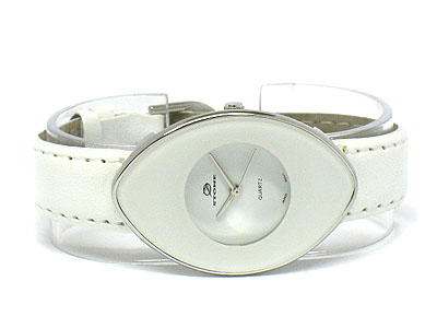 Ck style colored oval face leather band watch