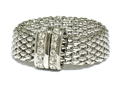 Crystal edge architectural metal mesh chain magnetic clasp bracelet