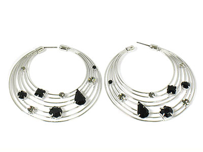 Crystal stud multi hoop earring - hoops