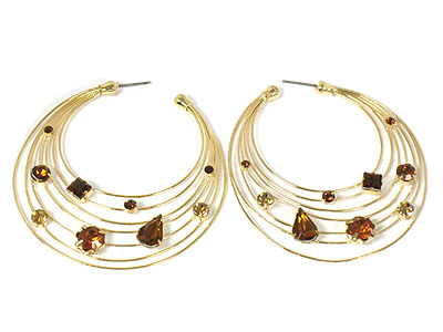 Crystal stud multi hoop earring - hoops