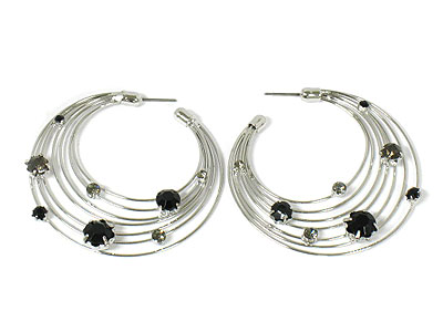 Crystal stud multi hoop earring - hoops