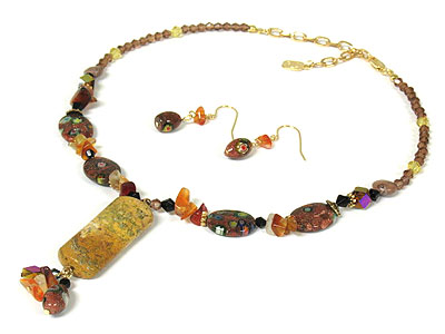 Leopard jasper stone necklace and earring set