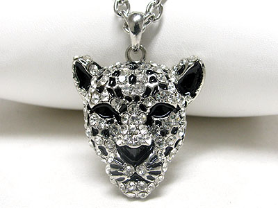 Crystal leopard face pendant necklace