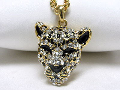 Crystal leopard face pendant necklace