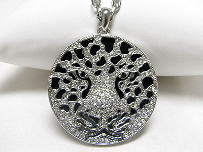 Large crystal round leopard face pendant necklace