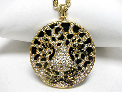 Large crystal round leopard face pendant necklace