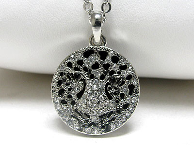 Small crystal round leopard face pendant necklace