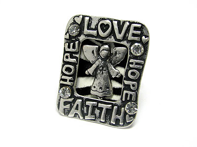 Love hope faith zebra pattern angel frame stretch ring