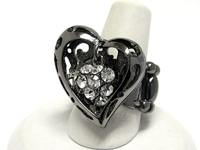 Crystal insert heart top stretch ring