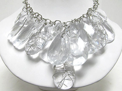 Rock crystal look ice beads dangle necklace