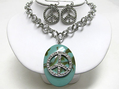 Peace theme acrylic oval pendant necklace set