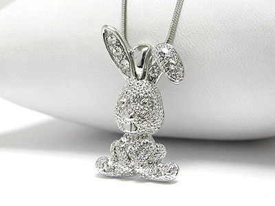 Made in korea whitegold plating crystal bunny necklace