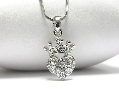 Made in korea whitegold plating crystal crown heart pendant necklace