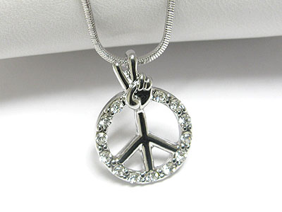 Made in korea whitegold plating crystal peace mark pendant necklace - victory