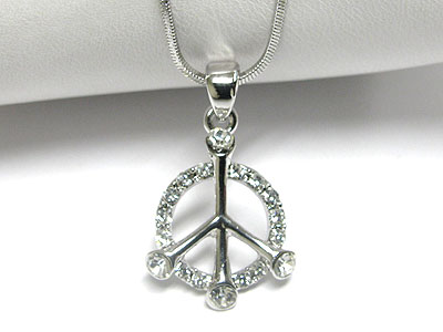 Made in korea whitegold plating crystal peace mark pendant necklace - crystal edge