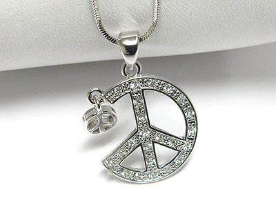 Made in korea whitegold plating crystal peace mark pendant necklace - small side dangle