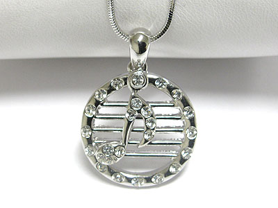 Made in korea whitegold plating crystal music note round pendant necklace