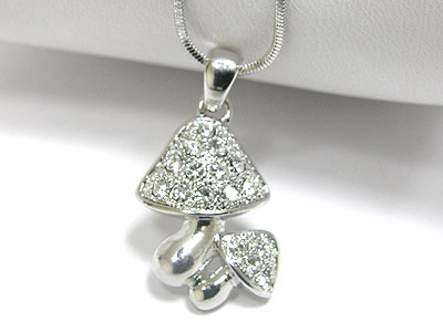 Made in korea whitegold plating crystal mushroom pendant necklace