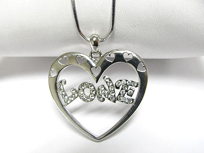 Made in korea whitegold plating crystal love heart pendant necklace